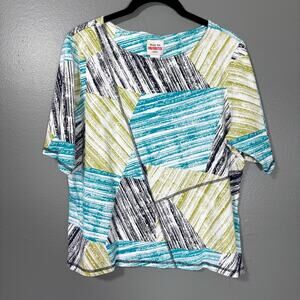 Ruby Rd. Favorites Women's Patchwork Print Colorful Top - Size Petite XL (PXL)
